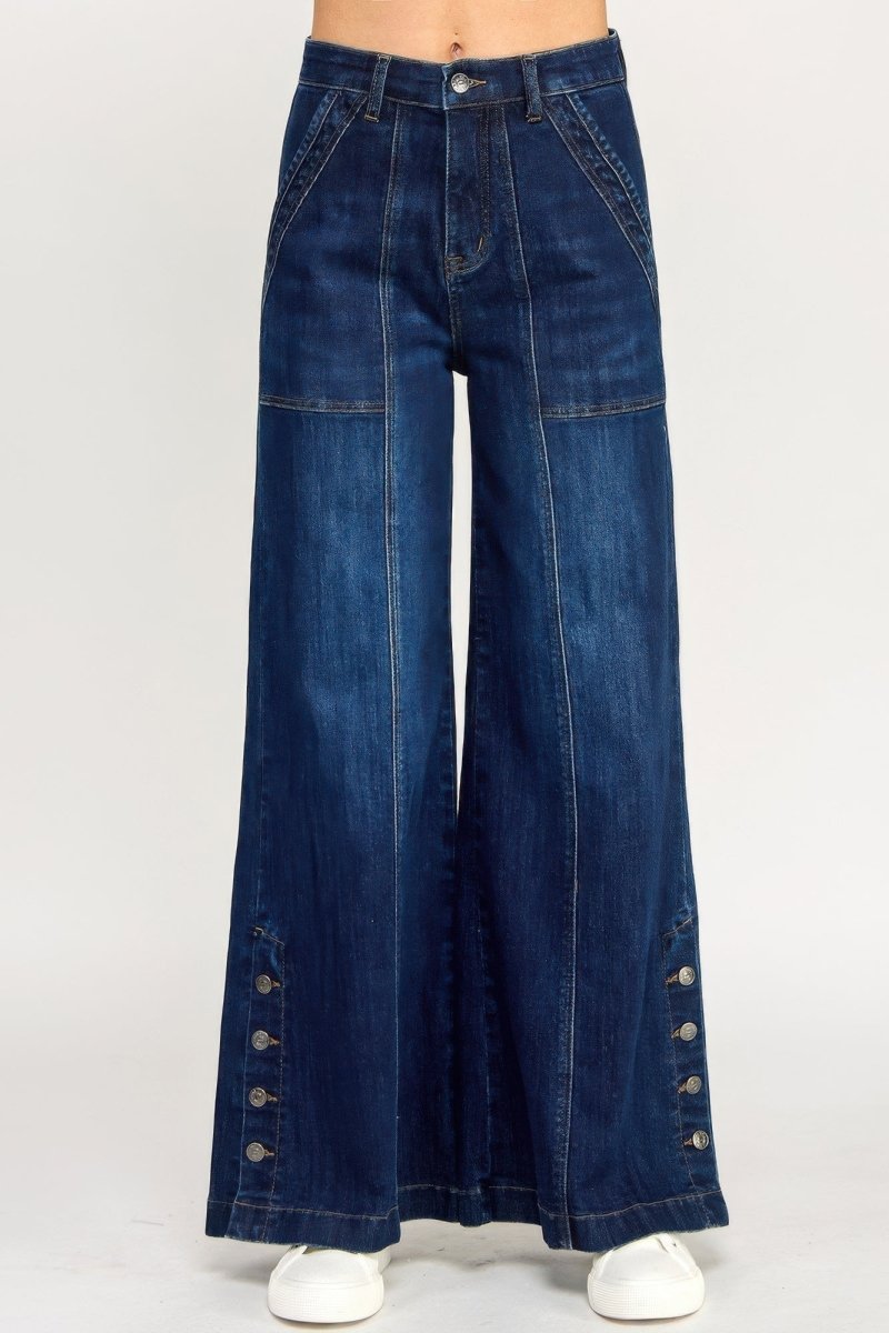 High Rise Wide Leg With Button Slit - Demented Sisters