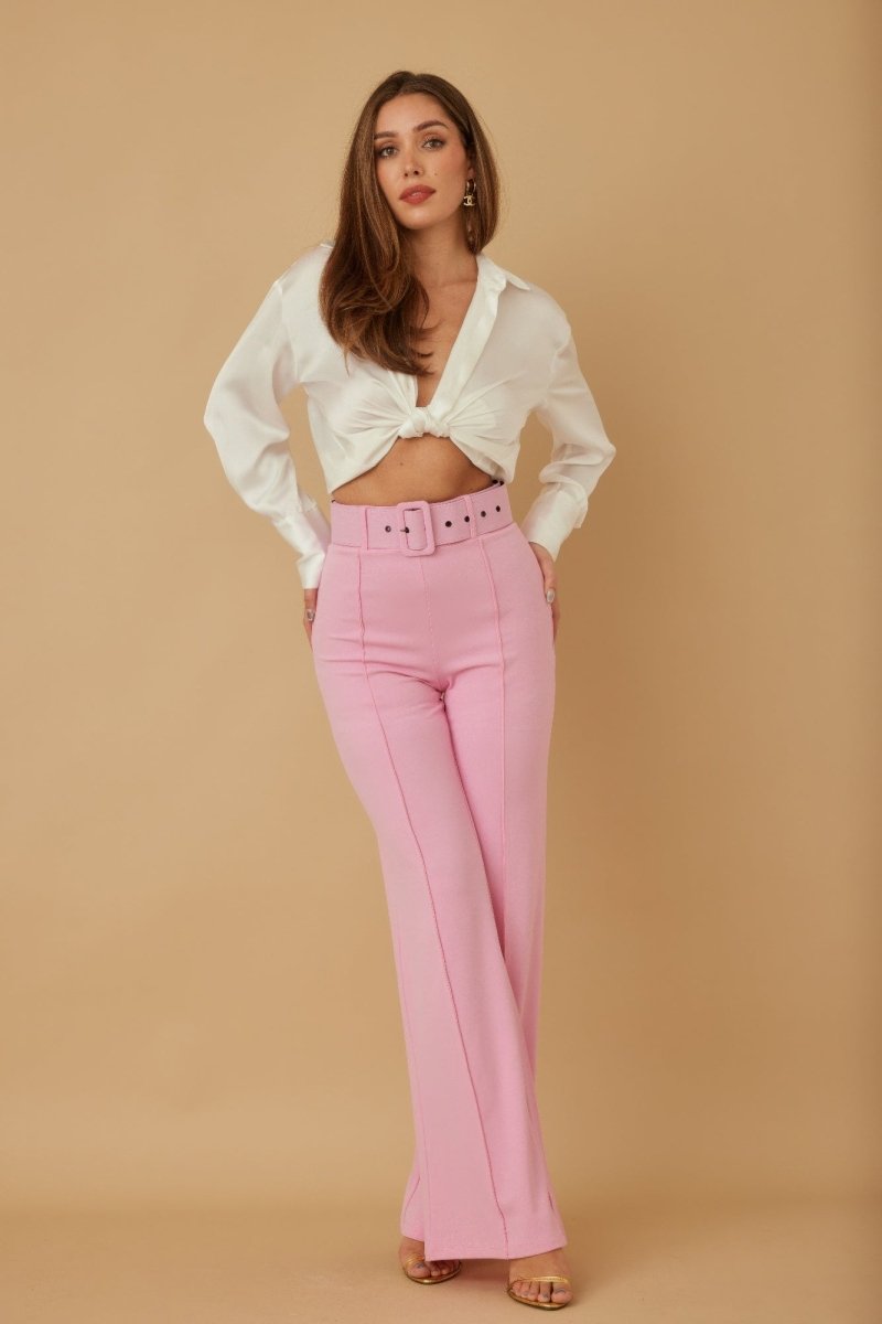 High Waist Pants With Buckle Belt - Demented Sisters