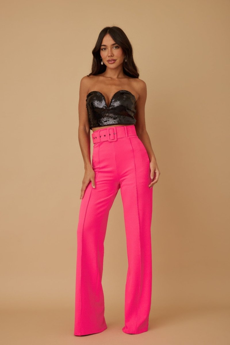 High Waist Pants With Buckle Belt - Demented Sisters