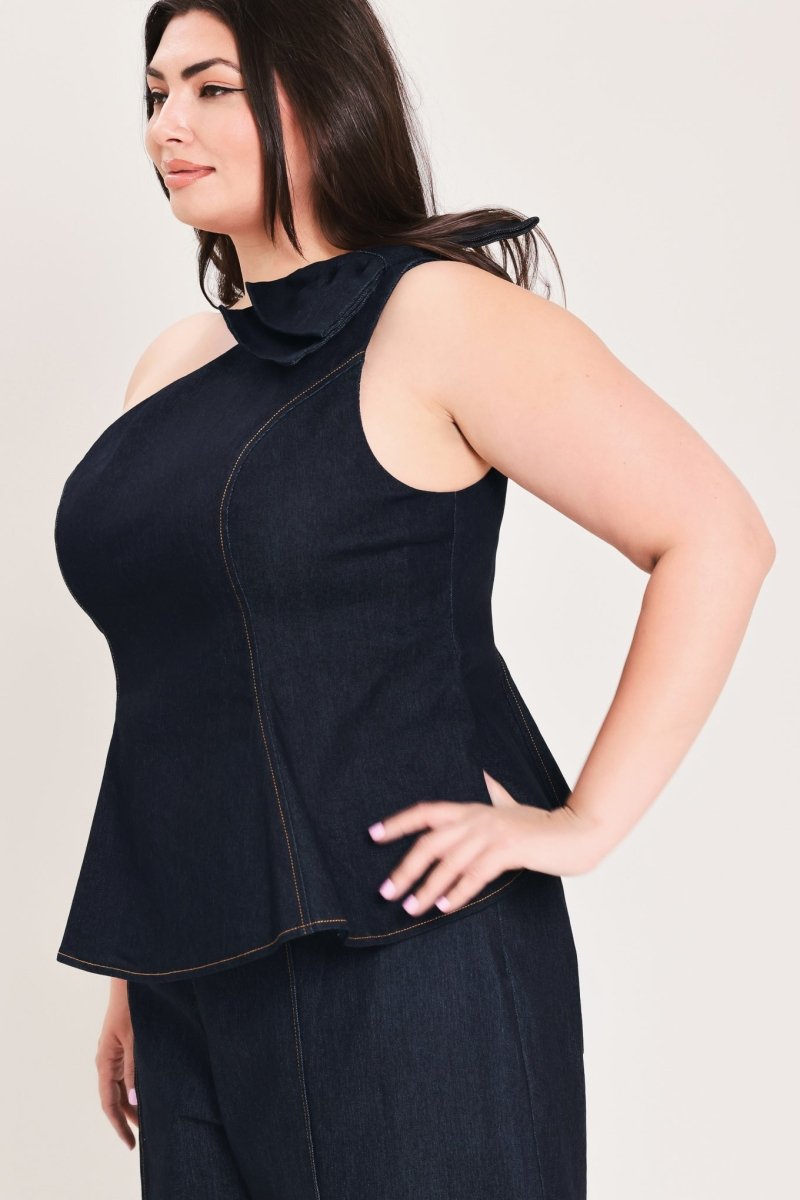INDIGO BOW ONE SHOULDER DENIM TOP - Demented Sisters