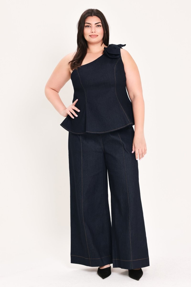 INDIGO BOW ONE SHOULDER DENIM TOP - Demented Sisters