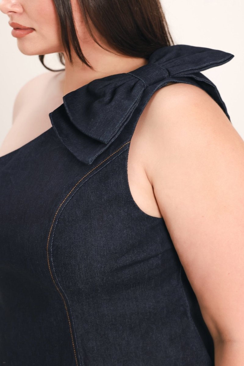 INDIGO BOW ONE SHOULDER DENIM TOP - Demented Sisters