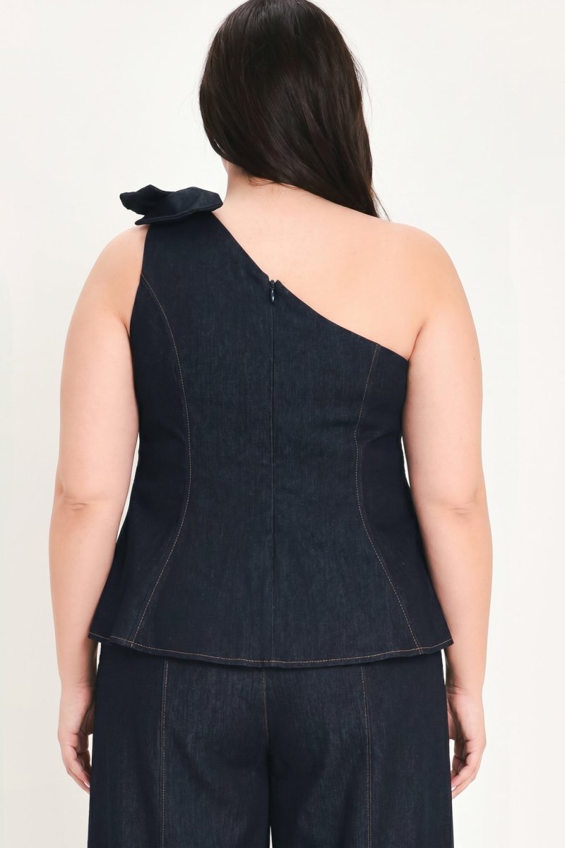 INDIGO BOW ONE SHOULDER DENIM TOP - Demented Sisters