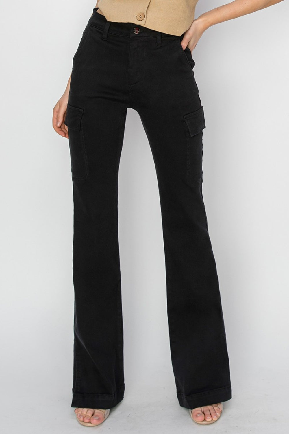 RISEN Full Size High Rise Side Slit Cargo Bootcut Jeans - Demented Sisters