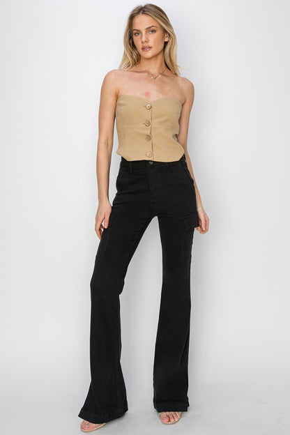 RISEN Full Size High Rise Side Slit Cargo Bootcut Jeans - Demented Sisters