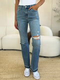 Judy Blue Full Size Mid Rise Destroyed Hem Distressed Jeans - Demented Sisters