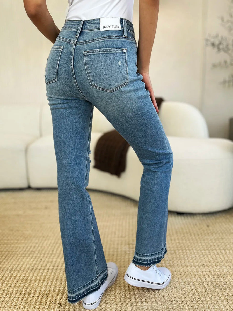 Judy Blue Full Size Mid Rise Destroyed Hem Distressed Jeans - Demented Sisters