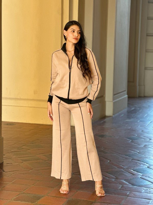 Knit High Waist Pants with Line Contrast Set - Demented Sisters