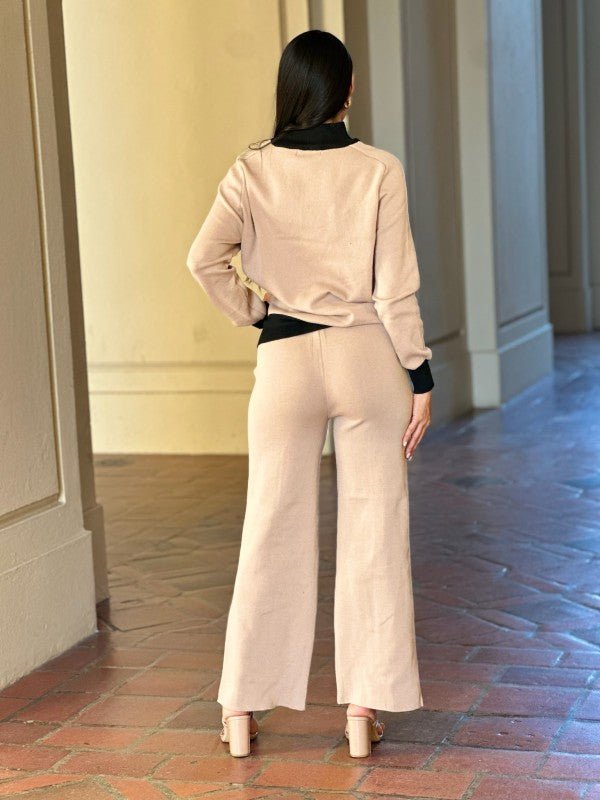 Knit High Waist Pants with Line Contrast Set - Demented Sisters