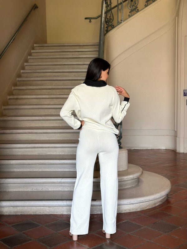 Knit High Waist Pants with Line Contrast Set - Demented Sisters