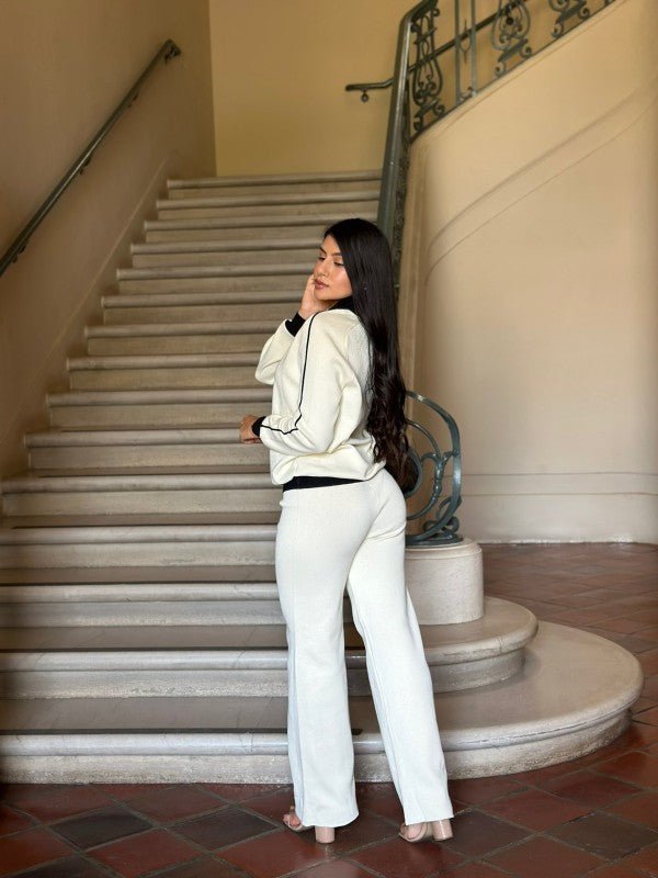Knit High Waist Pants with Line Contrast Set - Demented Sisters