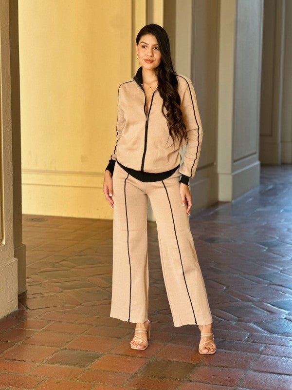 Knit High Waist Pants with Line Contrast Set - Demented Sisters