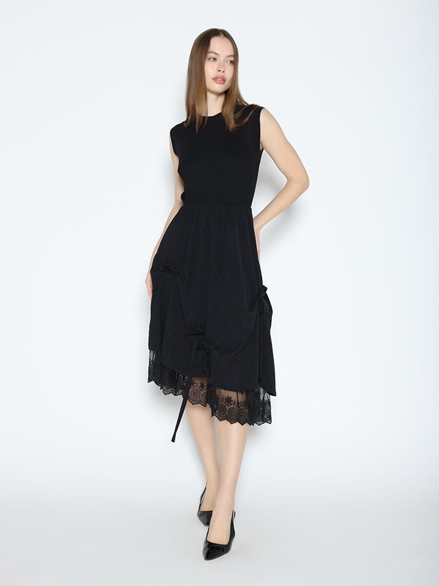 Knit Top Asymmetrical Lace Hem Dress