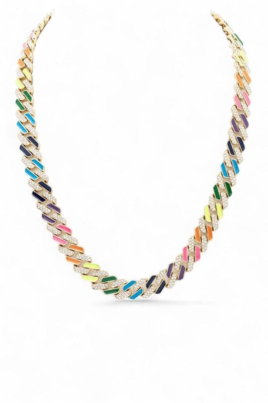 Multi Color Rhinestone Cuban Chain Necklace - Demented Sisters