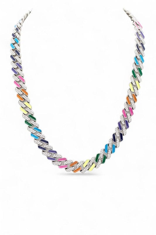 Multi Color Rhinestone Cuban Chain Necklace - Demented Sisters