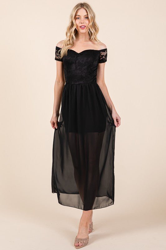 Lace Off Shoulder Chiffon Dress - Demented Sisters