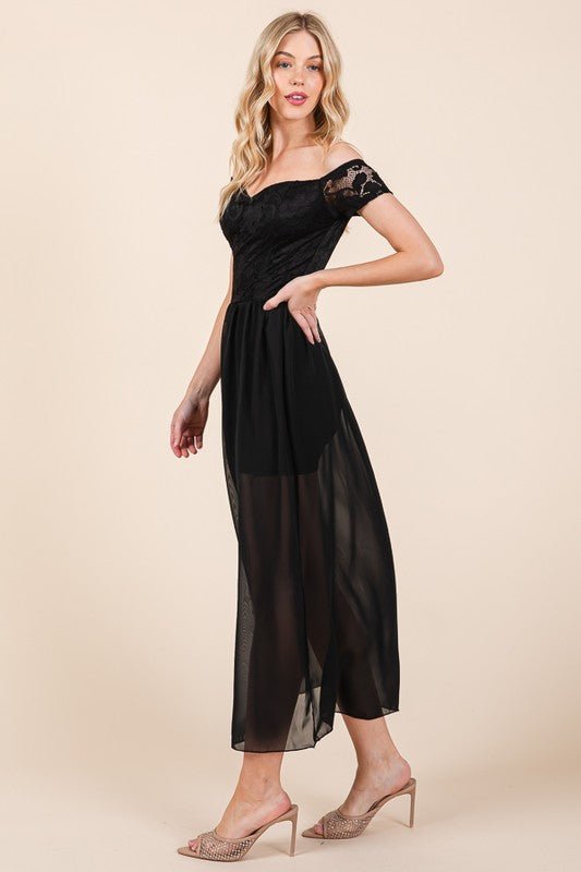 Lace Off Shoulder Chiffon Dress - Demented Sisters