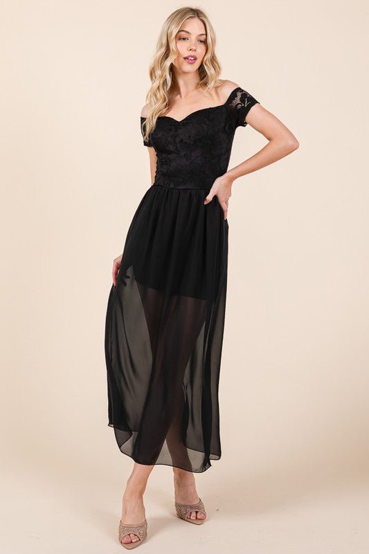 Lace Off Shoulder Chiffon Dress - Demented Sisters