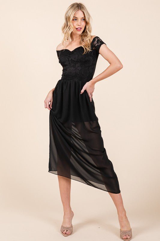 Lace Off Shoulder Chiffon Dress - Demented Sisters