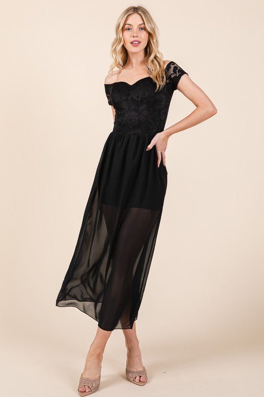 Lace Off Shoulder Chiffon Dress - Demented Sisters