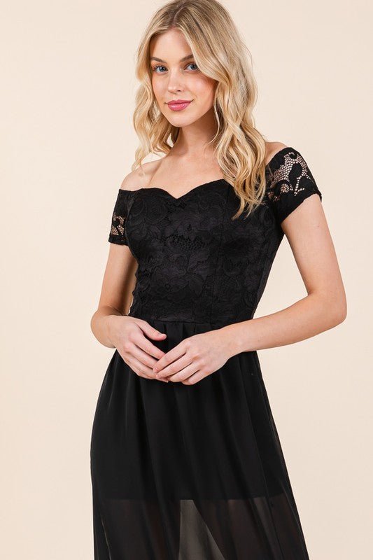 Lace Off Shoulder Chiffon Dress - Demented Sisters