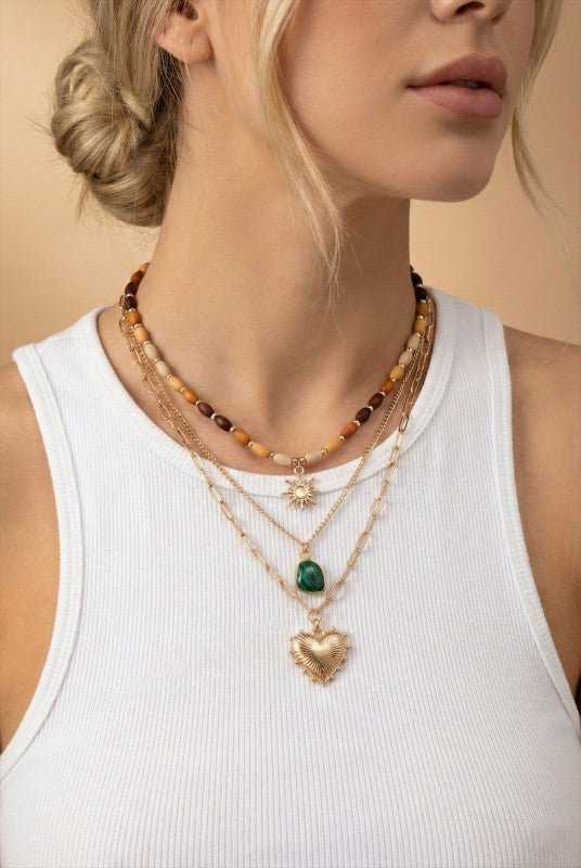 Layered Wood Bead and Charm Necklace - Demented Sisters
