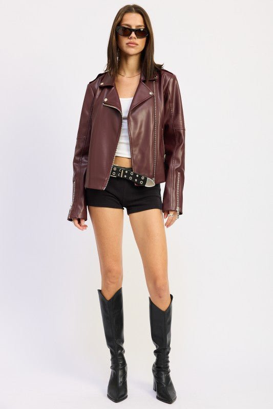 LEATHER BIKER JACKET - Demented Sisters