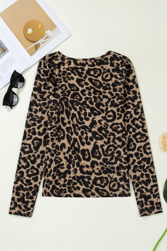 Leopard & Floral Square Neck Long Sleeve T-Shirt - Demented Sisters