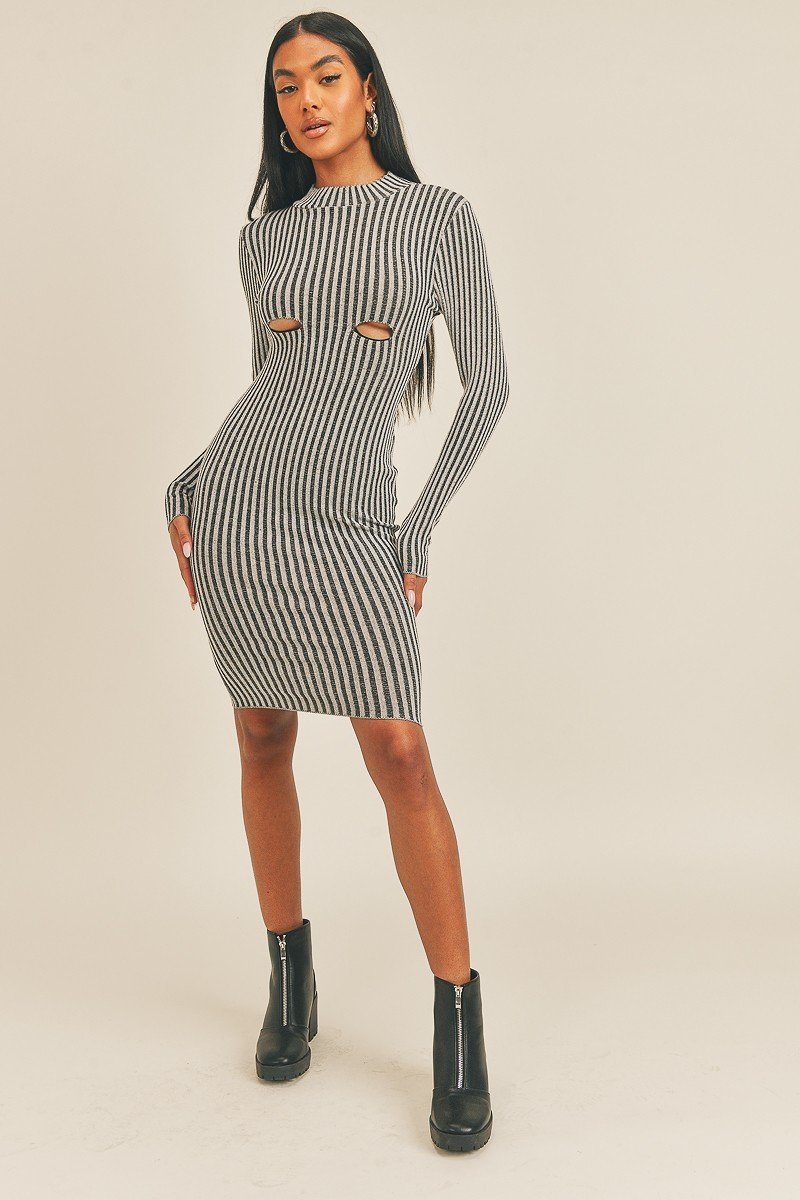 Long Sleeve Stripe Print Midi Dress - Demented Sisters