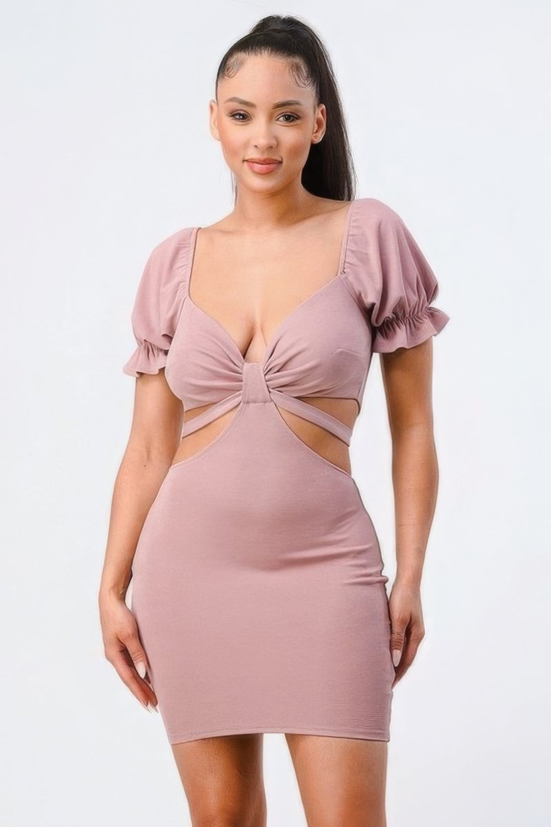 Lux Side Cutout W/ Back Tie Detail Bodycon Dress - Demented Sisters