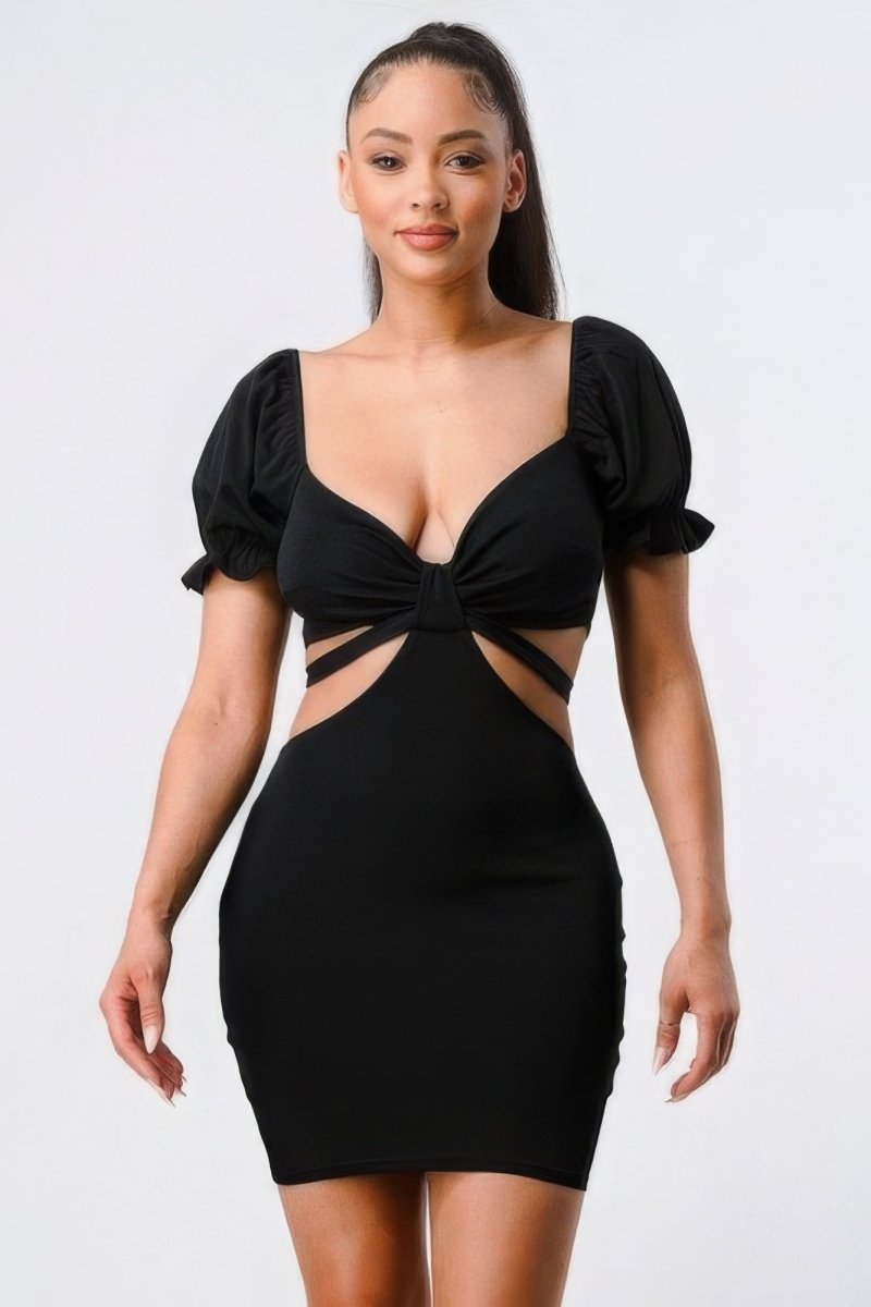 Lux Side Cutout W/ Back Tie Detail Bodycon Dress - Demented Sisters