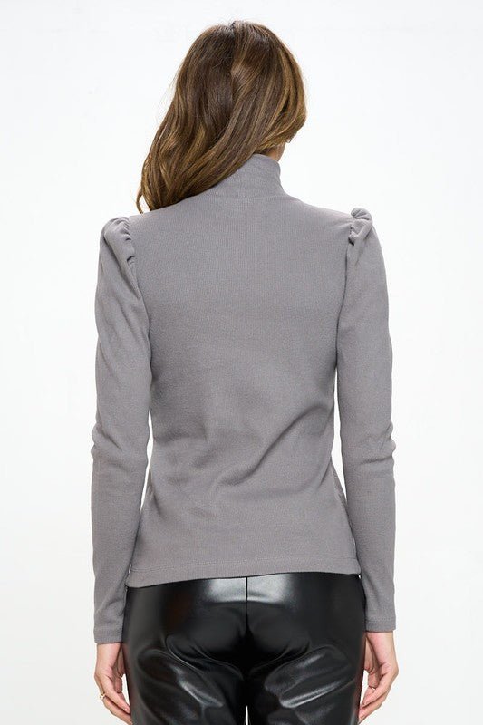 Made in USA Solid Turtle neck Puff Sleeve Top - Demented Sisters