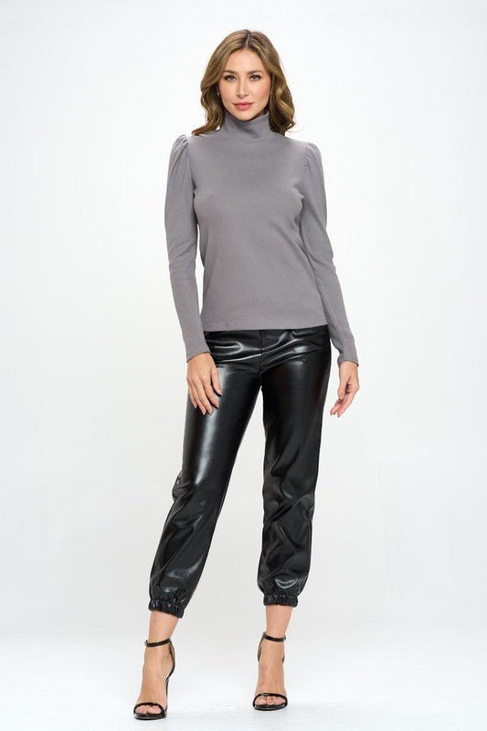 Made in USA Solid Turtle neck Puff Sleeve Top - Demented Sisters