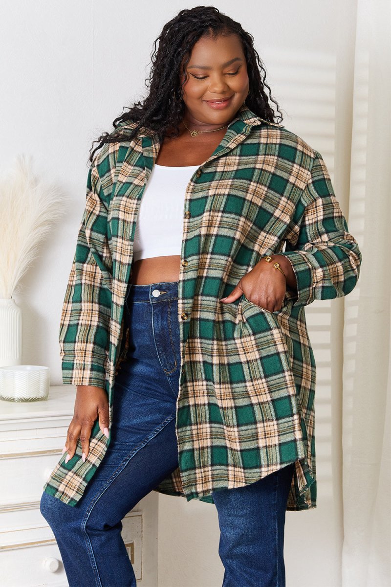 Mandy Plaid Collared Neck Long Sleeve Shirt - Demented Sisters
