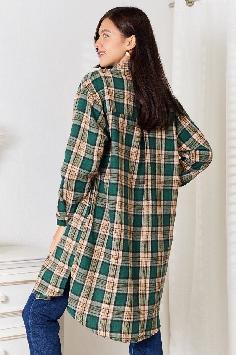Mandy Plaid Collared Neck Long Sleeve Shirt - Demented Sisters