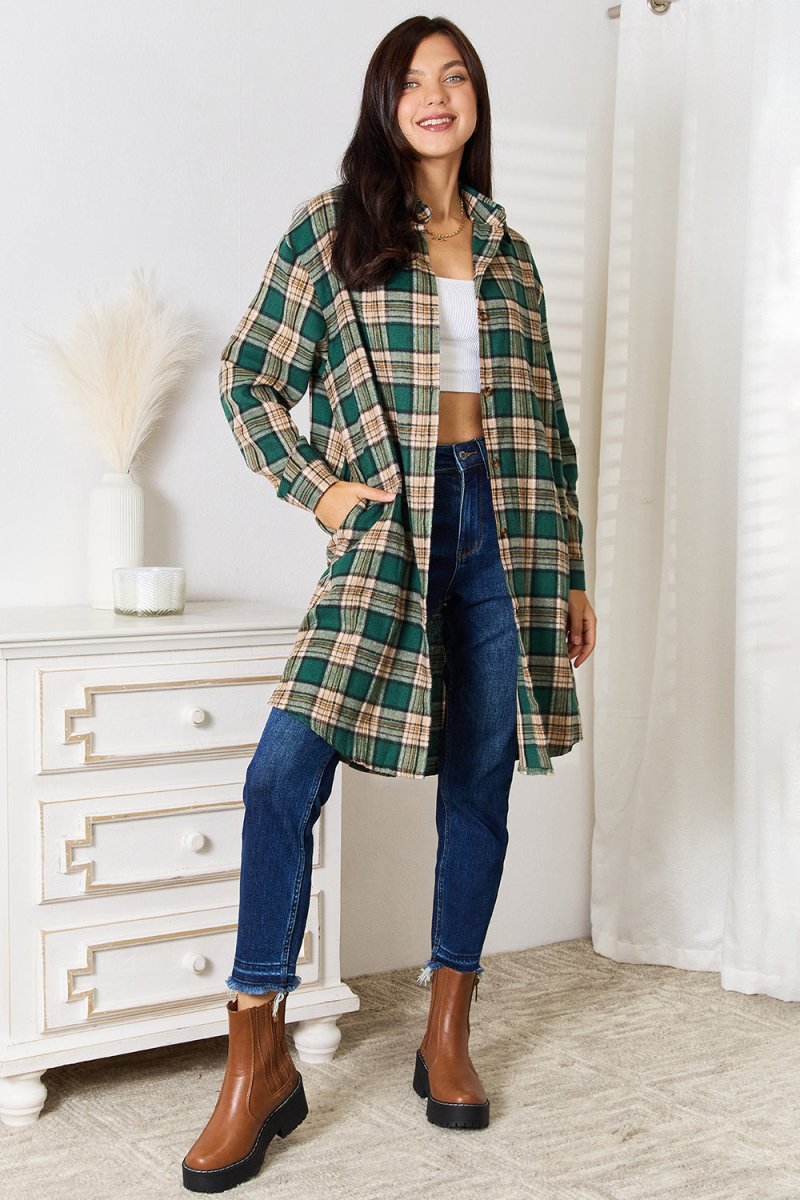 Mandy Plaid Collared Neck Long Sleeve Shirt - Demented Sisters