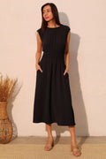 Matte Crepe Ruched Elastic Midi Dress - Demented Sisters
