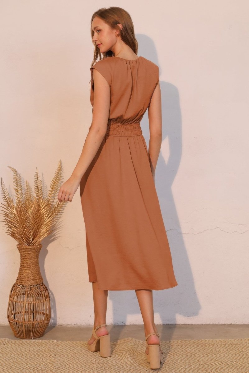 Matte Crepe Ruched Elastic Midi Dress - Demented Sisters
