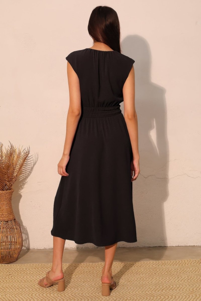 Matte Crepe Ruched Elastic Midi Dress - Demented Sisters