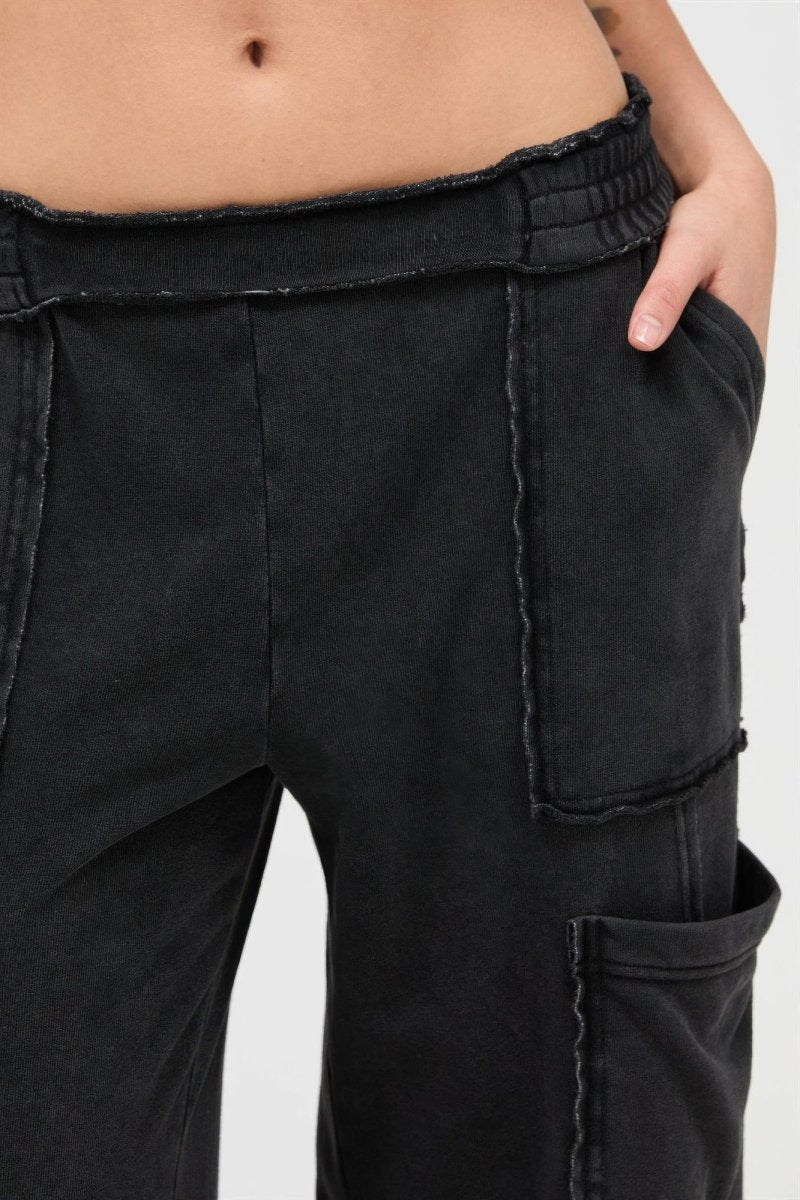 Mineral Wash Wide Leg Cargo Pants - Demented Sisters