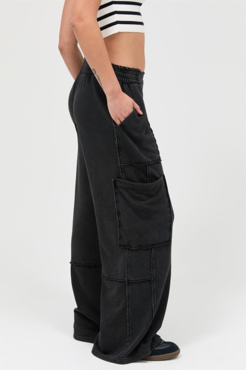 Mineral Wash Wide Leg Cargo Pants - Demented Sisters