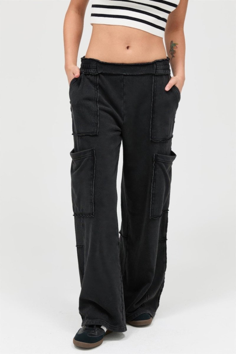 Mineral Wash Wide Leg Cargo Pants - Demented Sisters