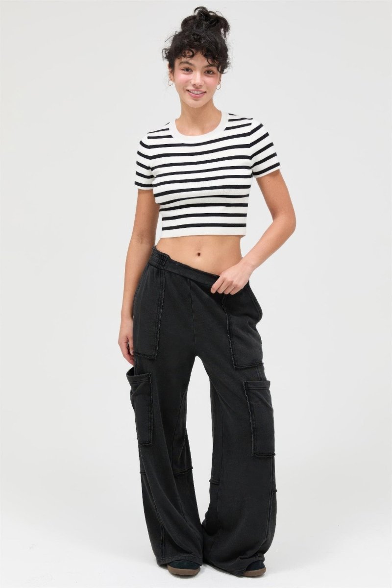 Mineral Wash Wide Leg Cargo Pants - Demented Sisters