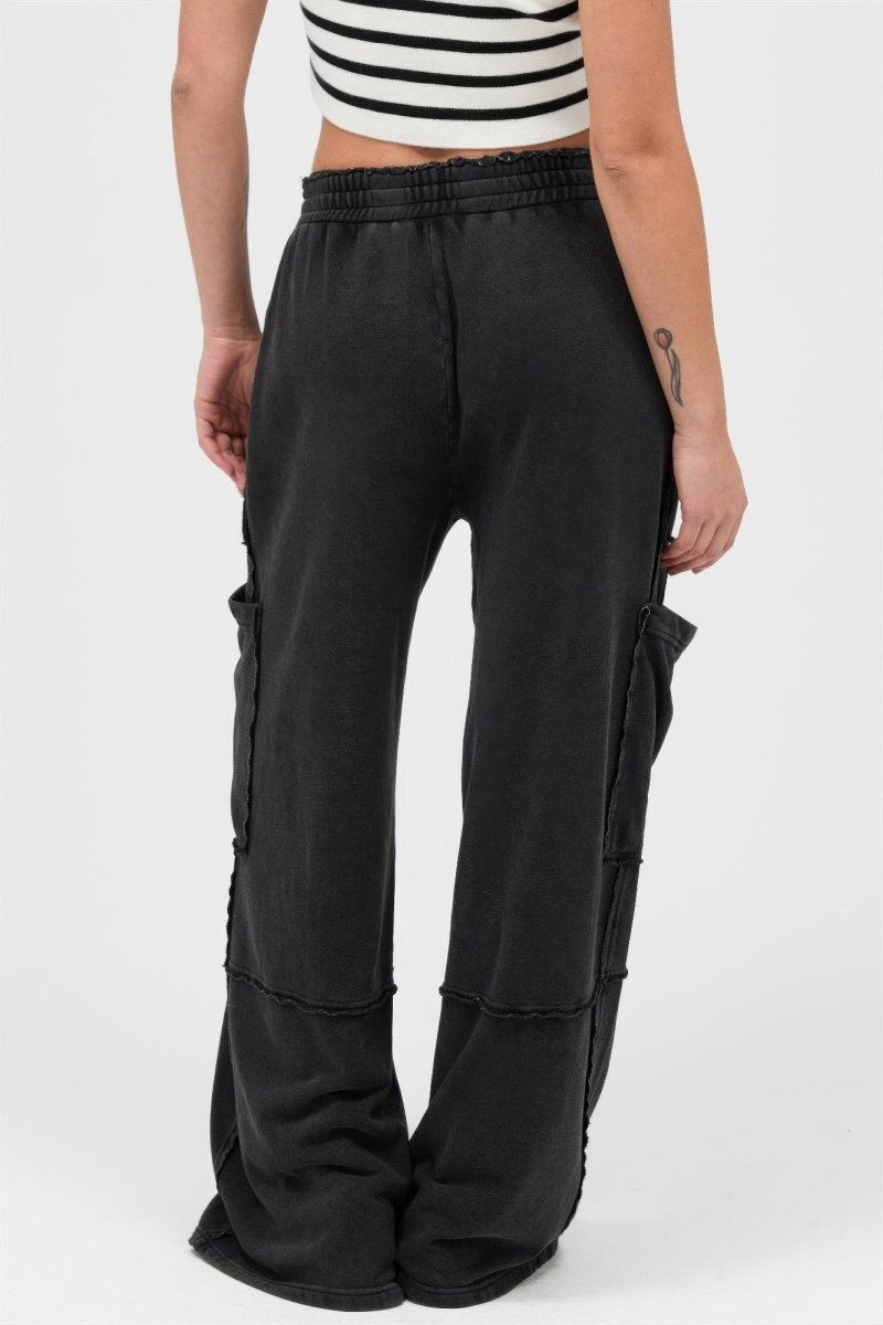Mineral Wash Wide Leg Cargo Pants - Demented Sisters