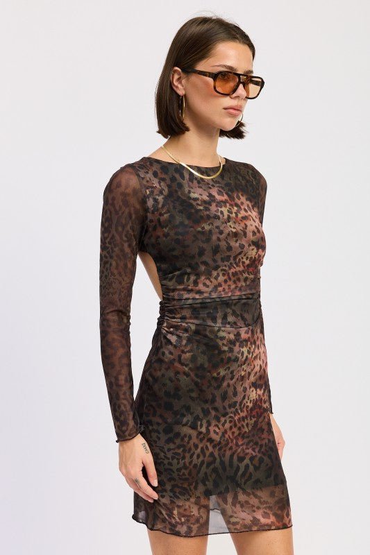 MINI OPEN BACK MESH ANIMAL PRINT DRESS - Demented Sisters