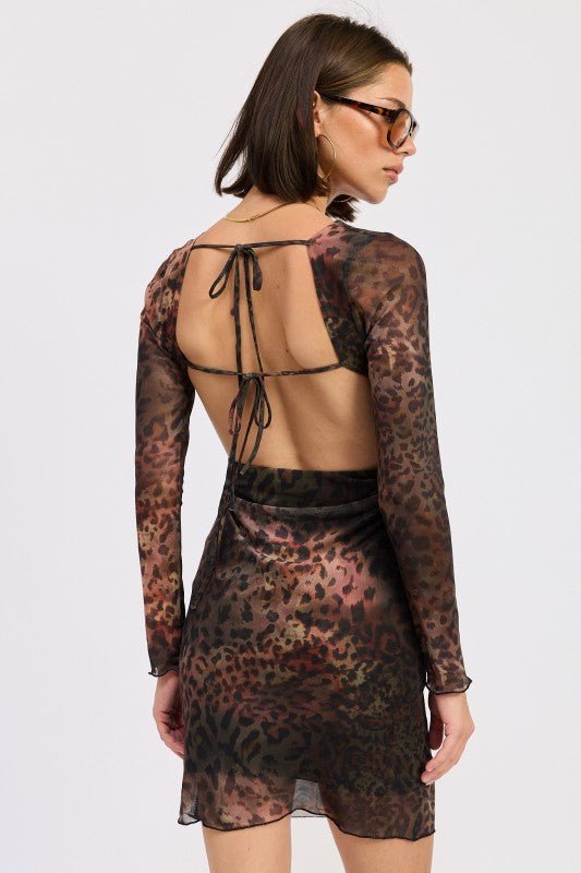 MINI OPEN BACK MESH ANIMAL PRINT DRESS - Demented Sisters