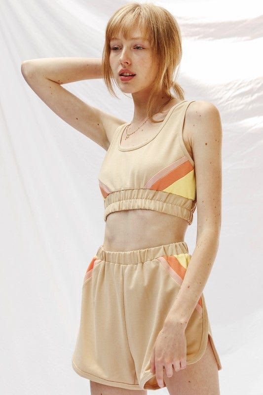 Retro Colorblock Lounge Set – 2 - Piece Tank & Dolphin Hem Shorts - Demented Sisters
