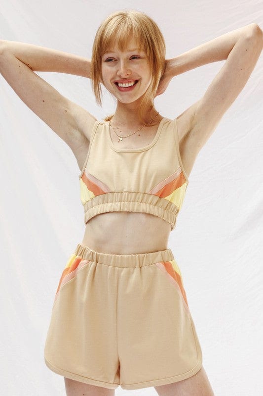Retro Colorblock Lounge Set – 2 - Piece Tank & Dolphin Hem Shorts - Demented Sisters