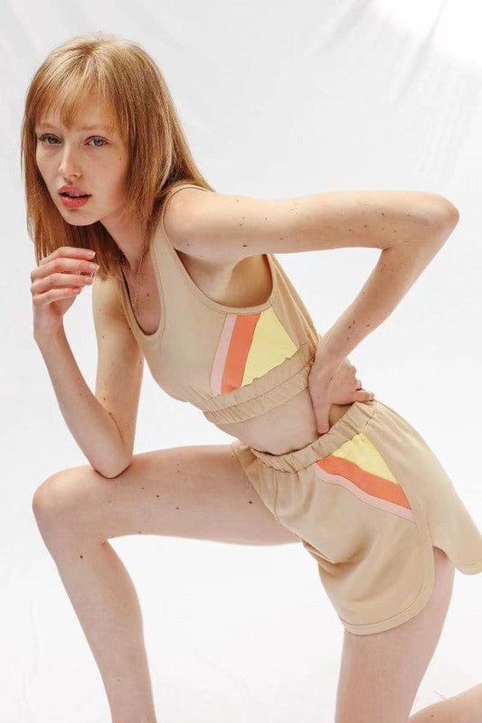 Retro Colorblock Lounge Set – 2 - Piece Tank & Dolphin Hem Shorts - Demented Sisters