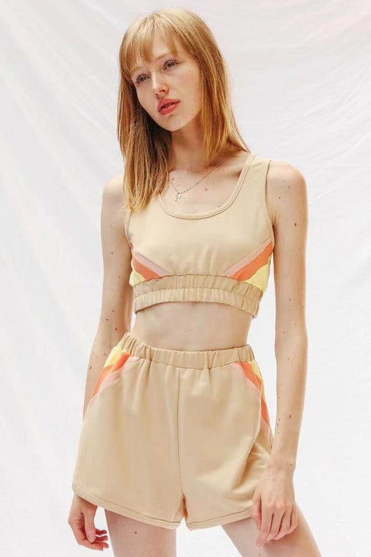 Retro Colorblock Lounge Set – 2 - Piece Tank & Dolphin Hem Shorts - Demented Sisters